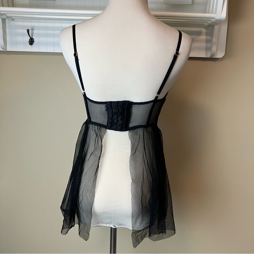 Victoria’s Secret Babydoll Top Teddy Nightie Black Lace Push-Up Lingerie 32D - Picture 4 of 8